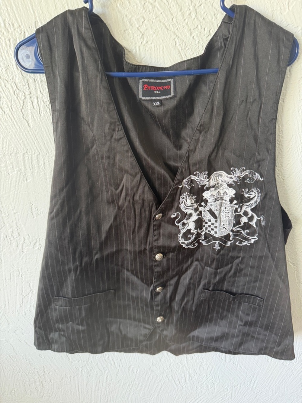 Democracy Black Pinstripe Vest with Crest - Men's XXL